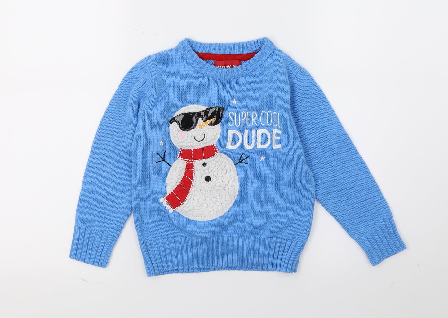 Festive Fun Boys Blue  Knit Pullover Jumper Size 3-4 Years  - Christams
