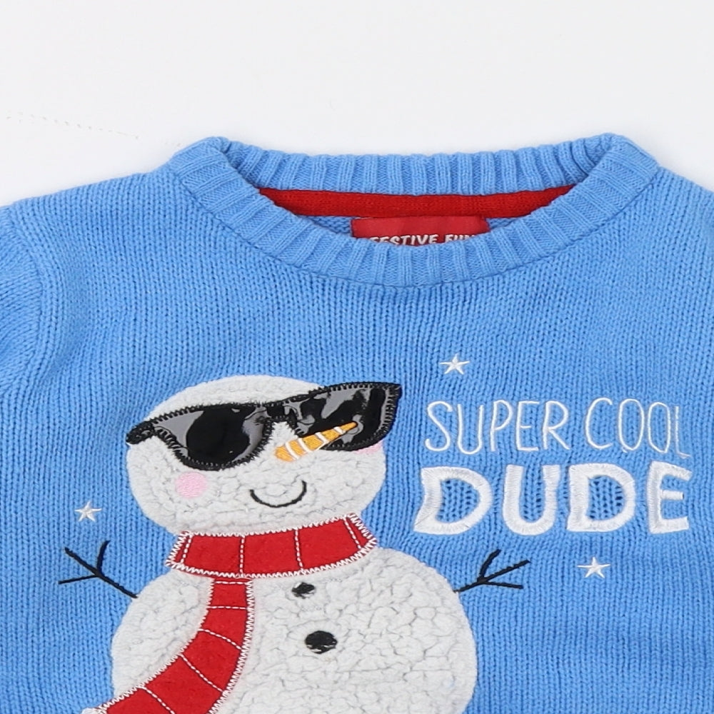 Festive Fun Boys Blue  Knit Pullover Jumper Size 3-4 Years  - Christams