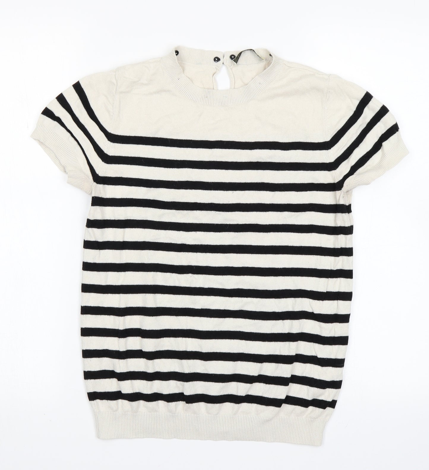 Oasis Womens White Striped  Pullover Jumper Size M