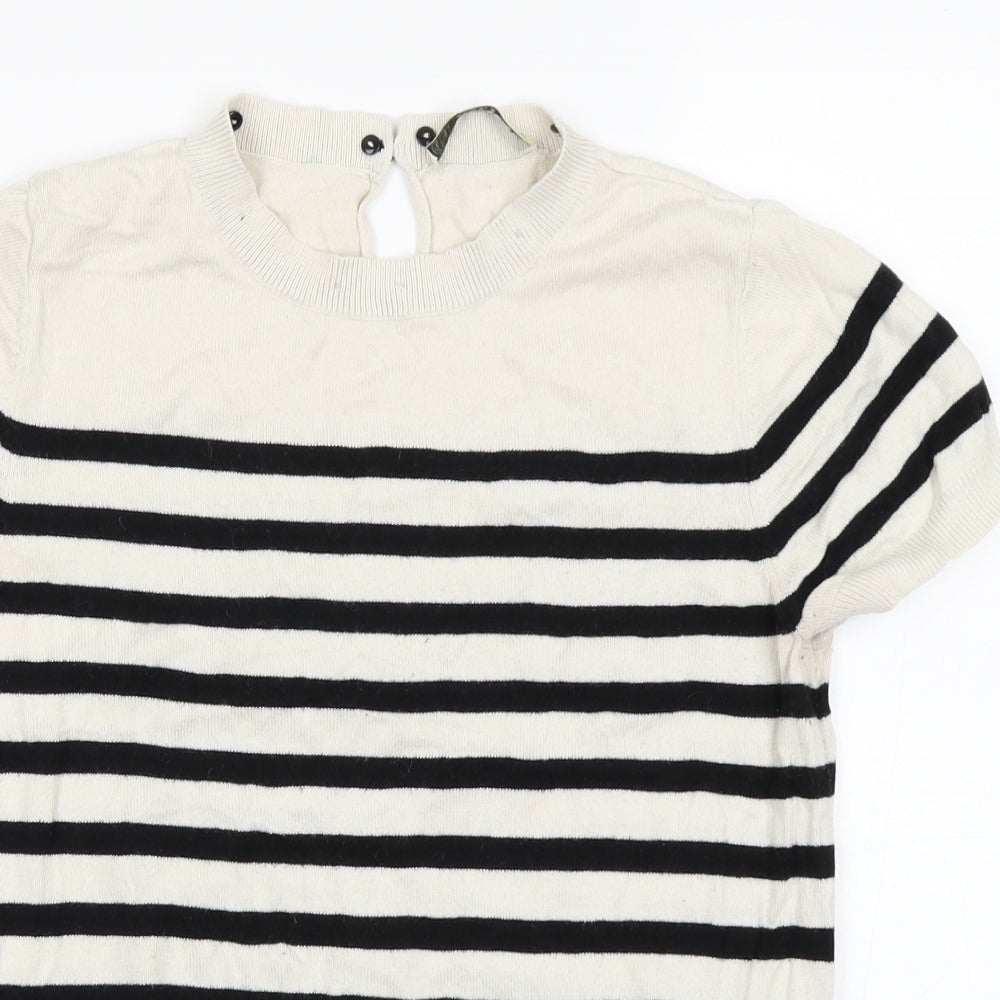 Oasis Womens White Striped  Pullover Jumper Size M