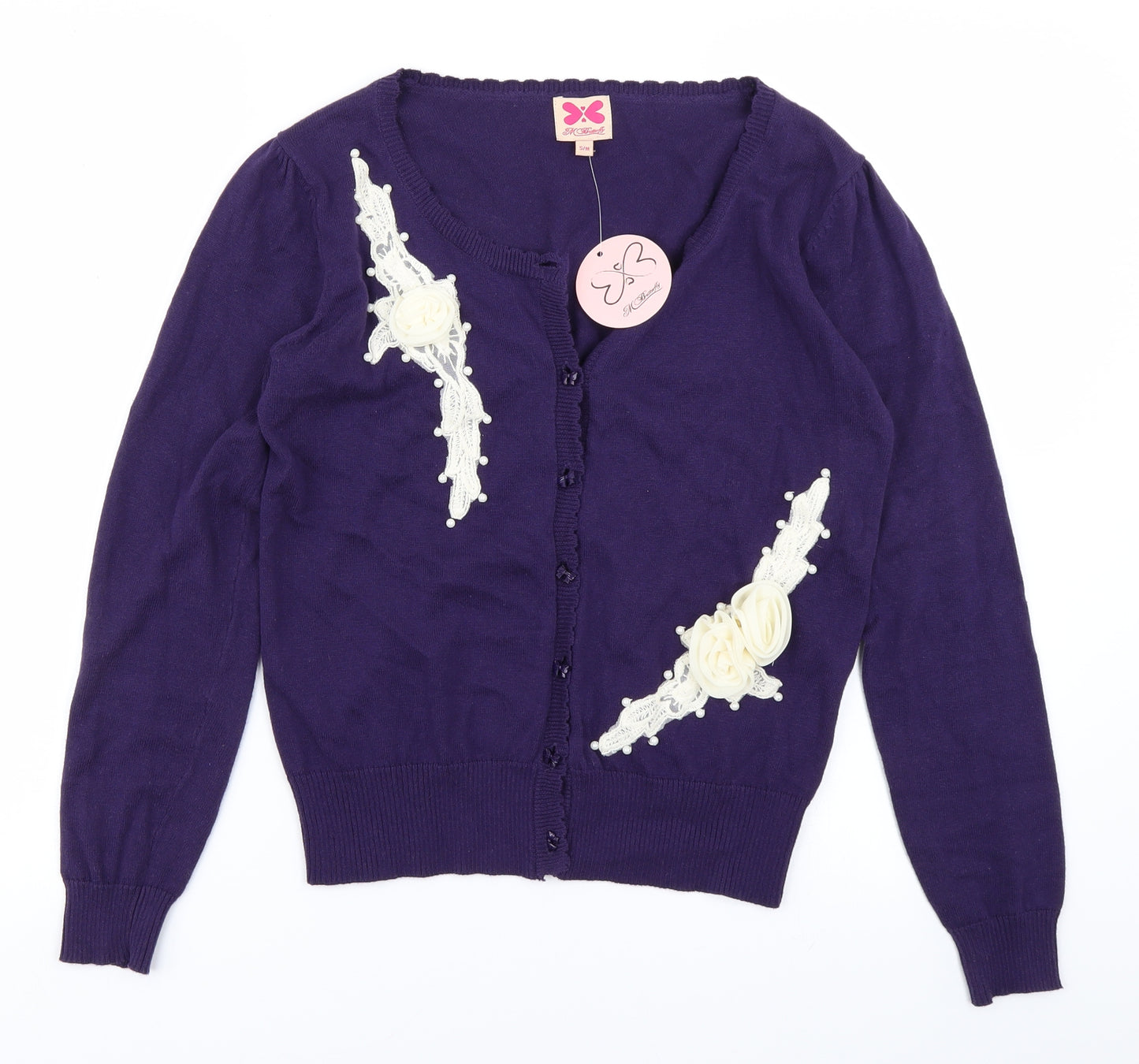 M Butterfly Womens Purple  Knit Cardigan Jumper Size S