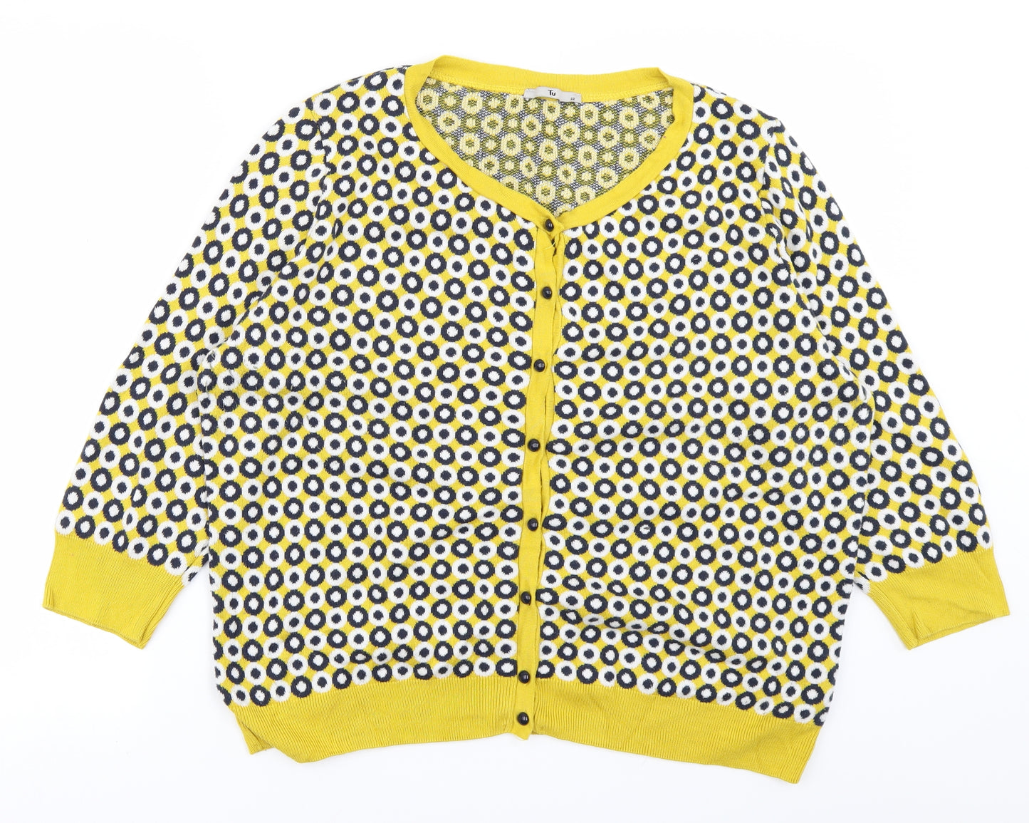 TU Womens Yellow Polka Dot Knit Cardigan Jumper Size 22