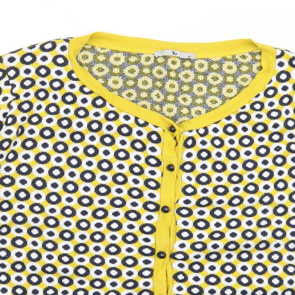 TU Womens Yellow Polka Dot Knit Cardigan Jumper Size 22
