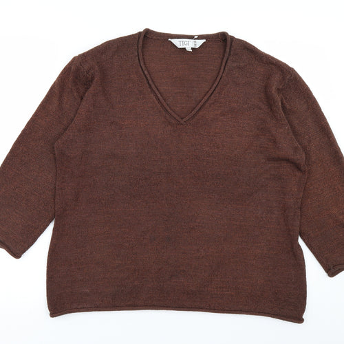TIGI Womens Brown  Knit Pullover Jumper Size 22