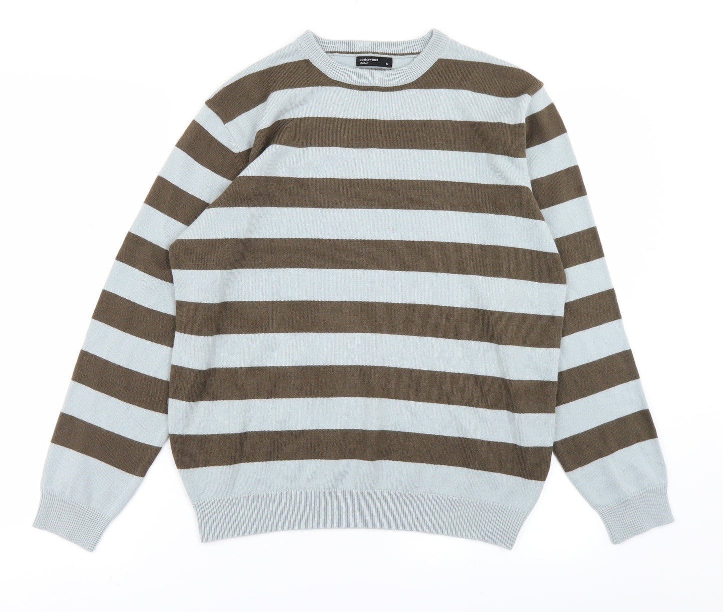 Cedar Wood State Mens Blue Striped Knit Pullover Jumper Size S