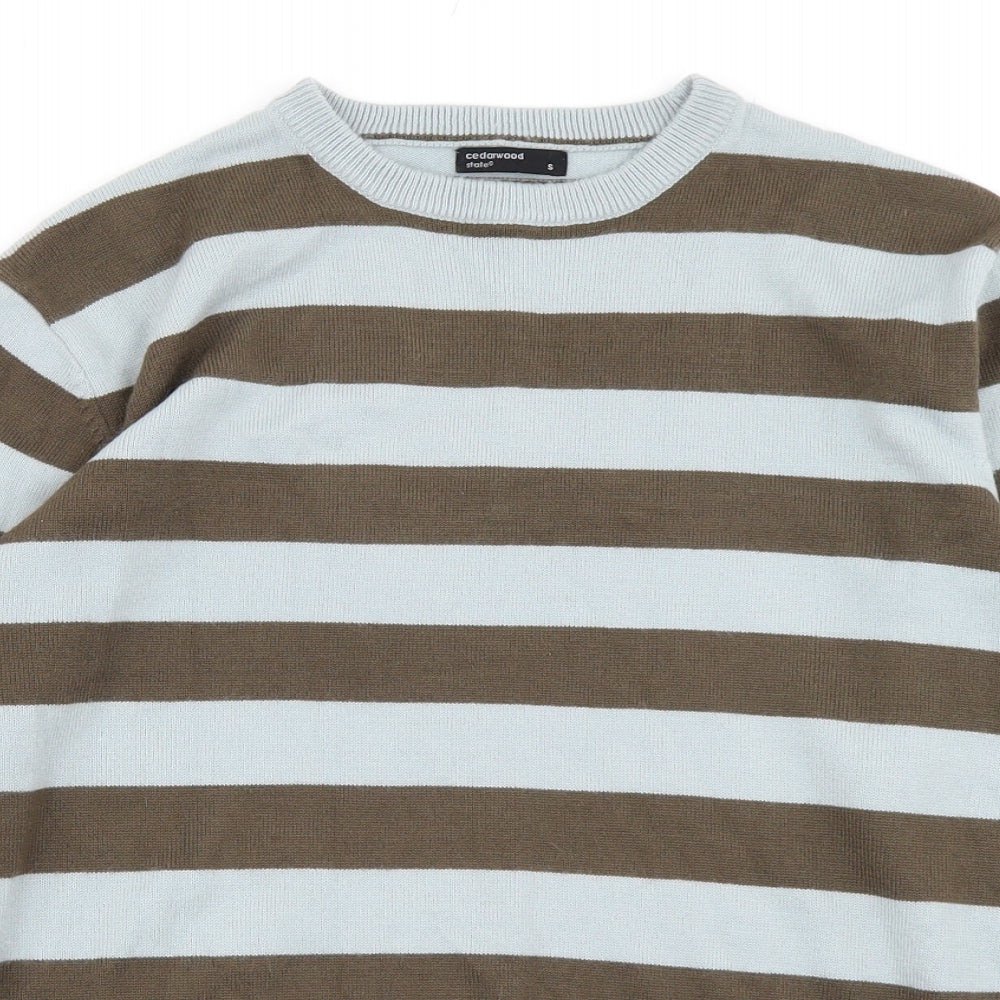Cedar Wood State Mens Blue Striped Knit Pullover Jumper Size S