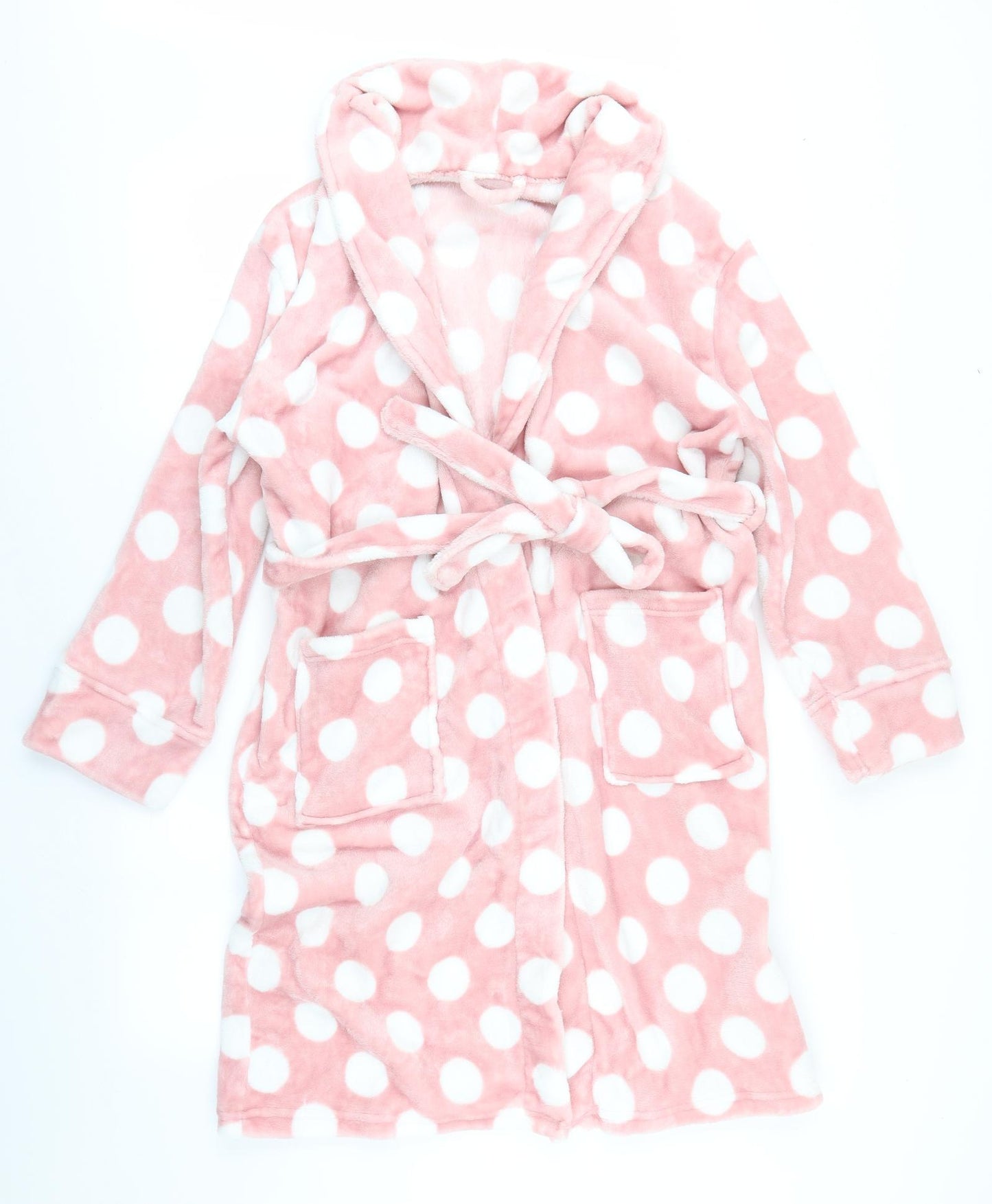 Avenue Womens Pink Polka Dot Fleece Top Robe Size S