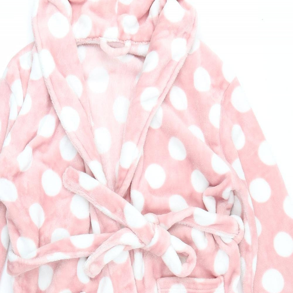 Avenue Womens Pink Polka Dot Fleece Top Robe Size S