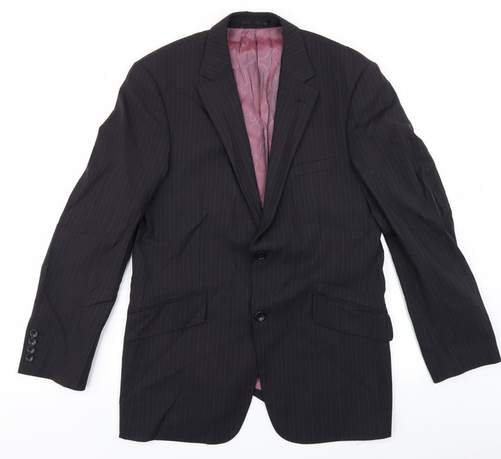REMUS Mens Black Striped Jacket Blazer Size 38