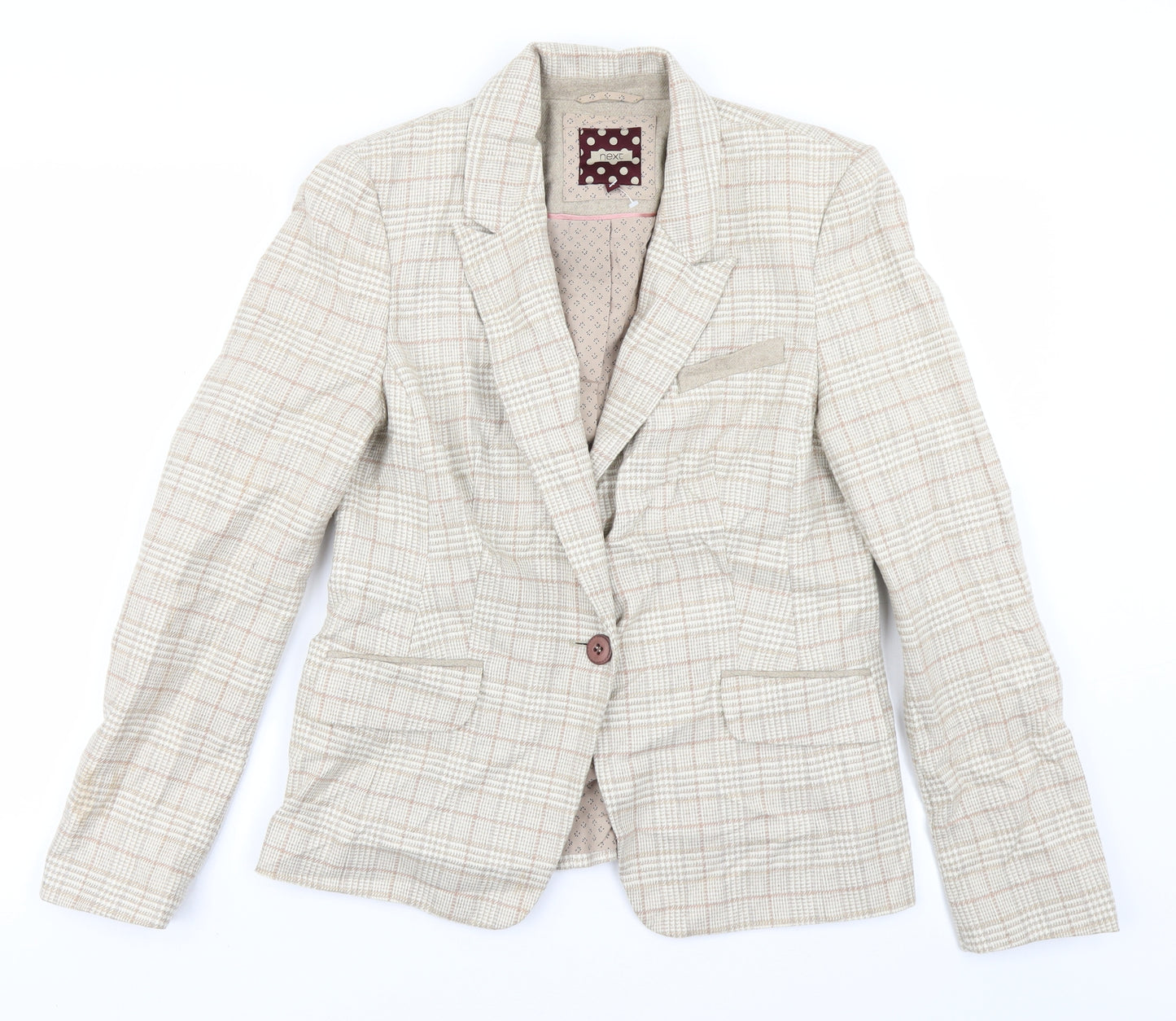 NEXT Womens Beige Check  Jacket Blazer Size 14
