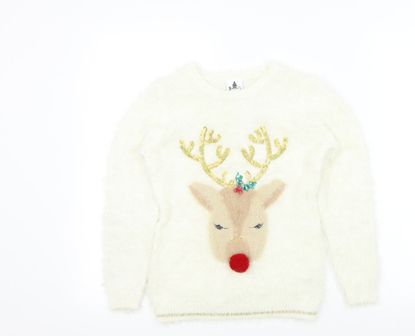 George Girls Beige Colourblock  Pullover Jumper Size 10-11 Years  - Christmas Jumper