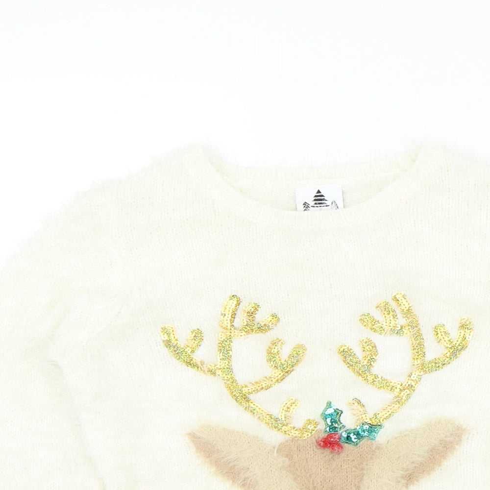 George Girls Beige Colourblock  Pullover Jumper Size 10-11 Years  - Christmas Jumper
