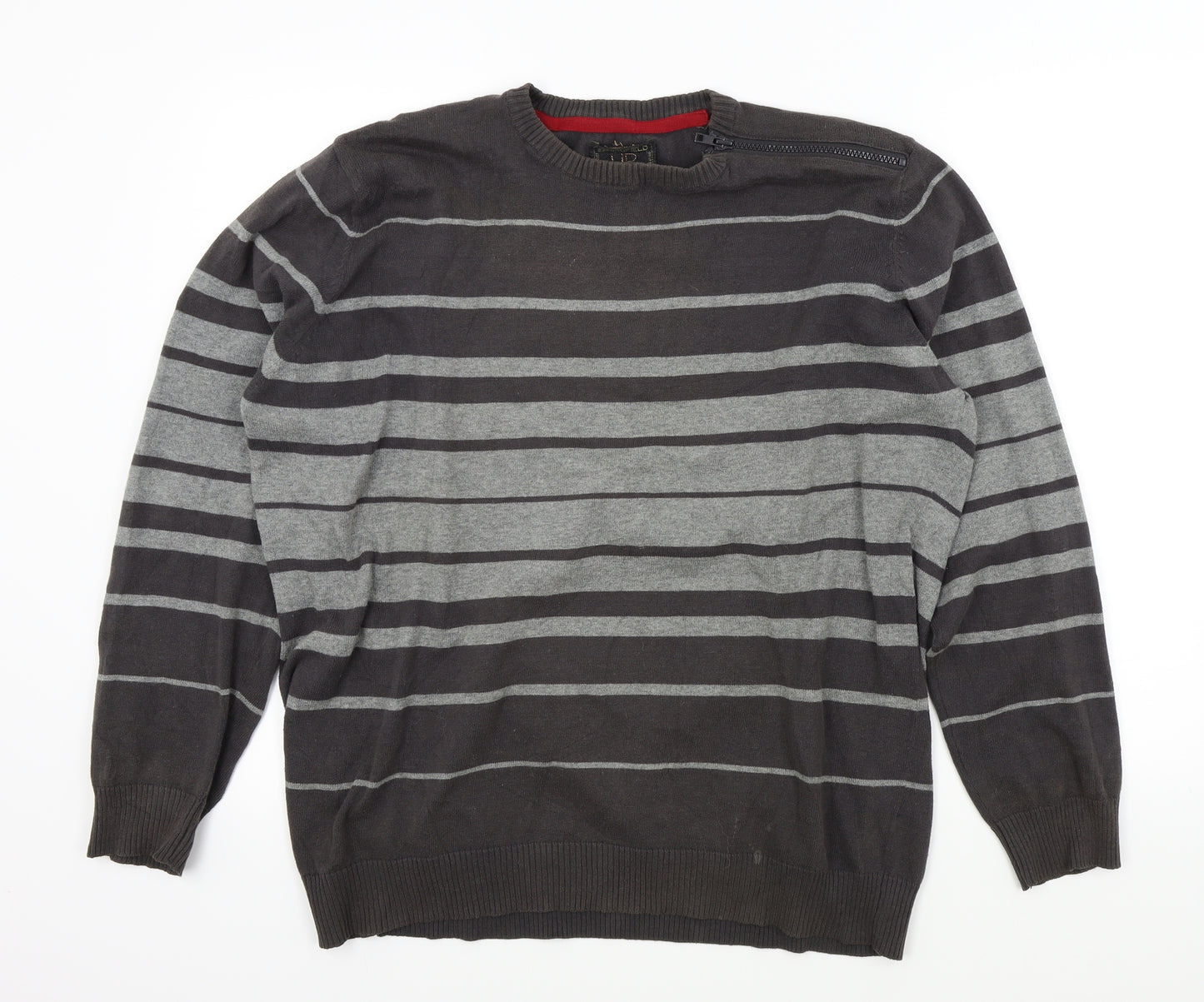 springfield up Mens Grey Striped  Pullover Jumper Size XL  - zip on neck