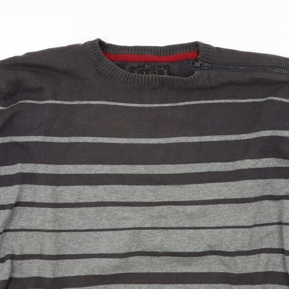 springfield up Mens Grey Striped  Pullover Jumper Size XL  - zip on neck