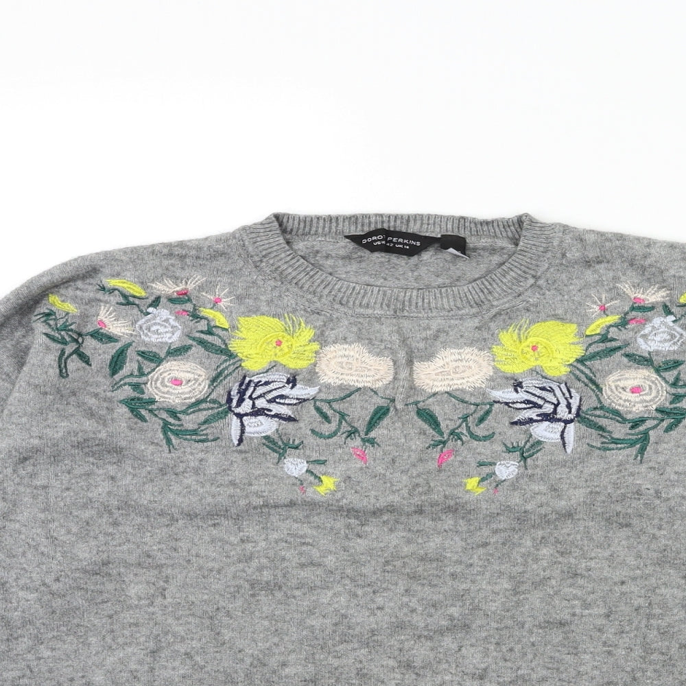 Dorothy Perkins Womens Grey Floral Knit Pullover Jumper Size 14