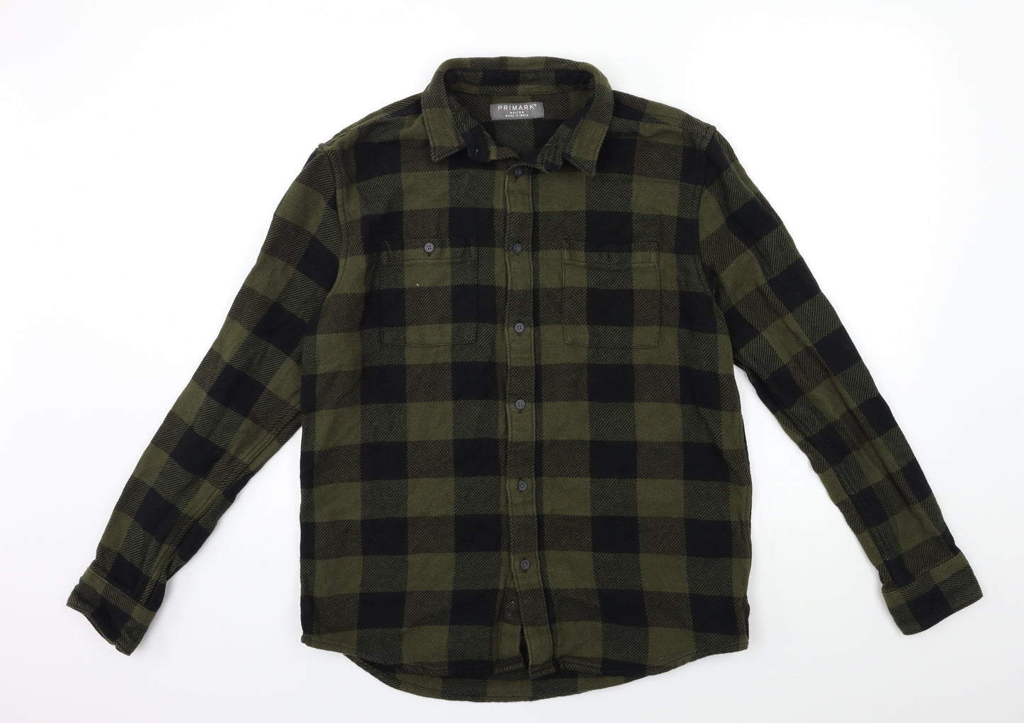 Primark Mens Green Check   Button-Up Size M