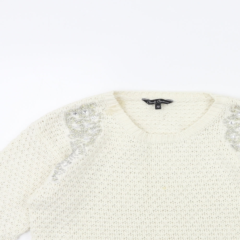 Candy Couture Womens Beige  Knit Pullover Jumper Size 16