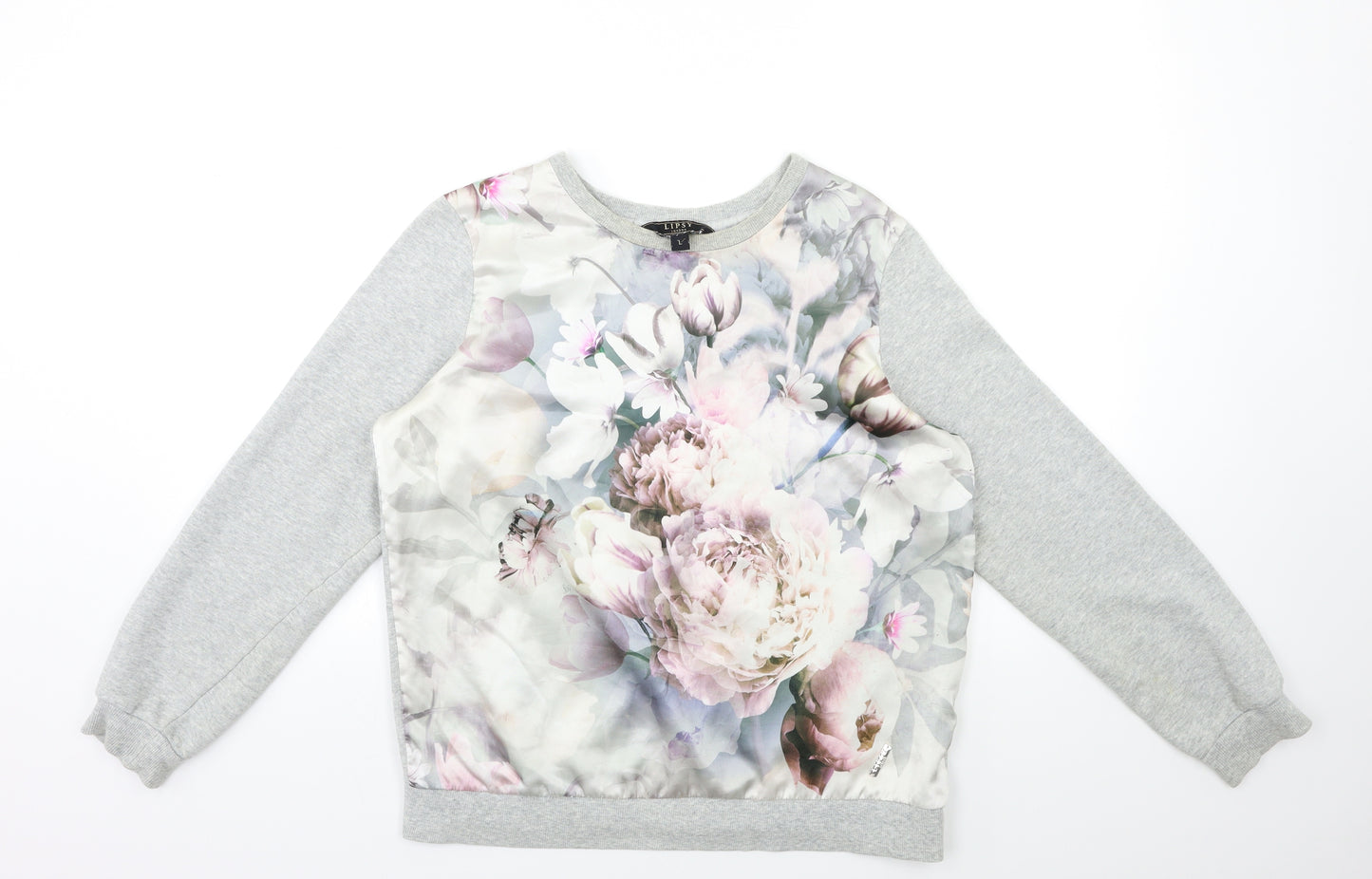 Lipsy Womens Grey Floral  Pullover Sweatshirt Size L