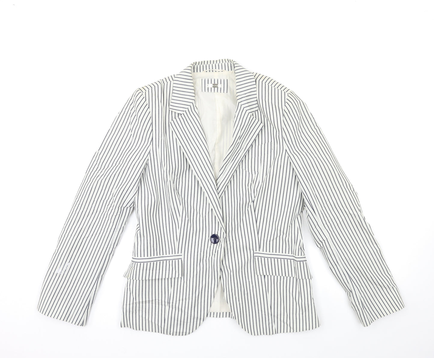 Zara Womens Blue Striped  Jacket Blazer Size L