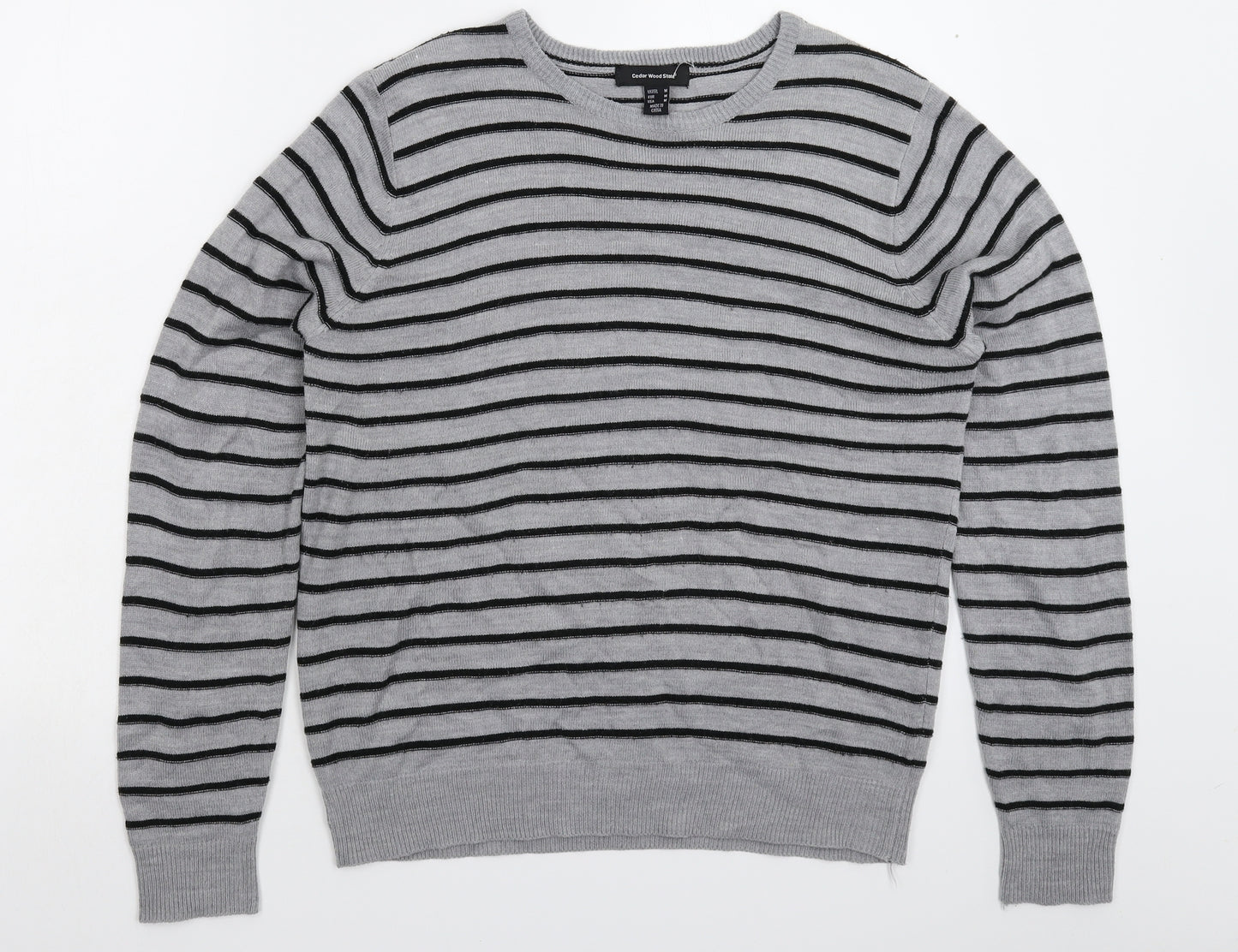 Cedar Wood State Mens Grey Striped Knit Pullover Jumper Size M