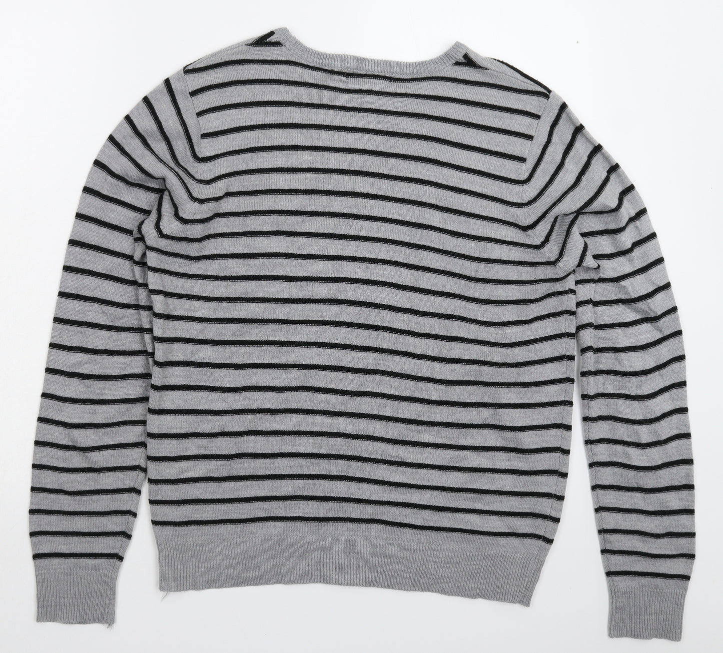 Cedar Wood State Mens Grey Striped Knit Pullover Jumper Size M