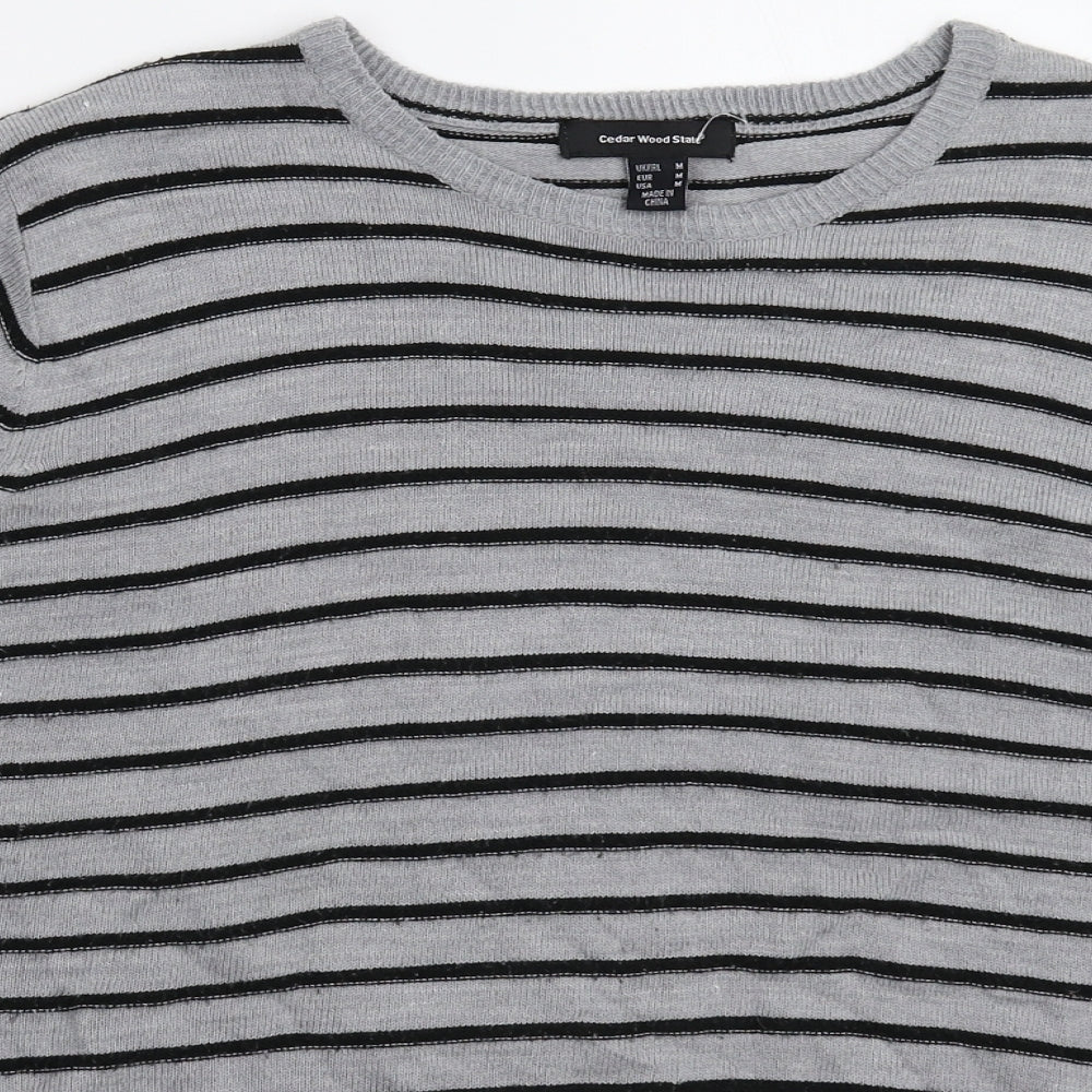 Cedar Wood State Mens Grey Striped Knit Pullover Jumper Size M