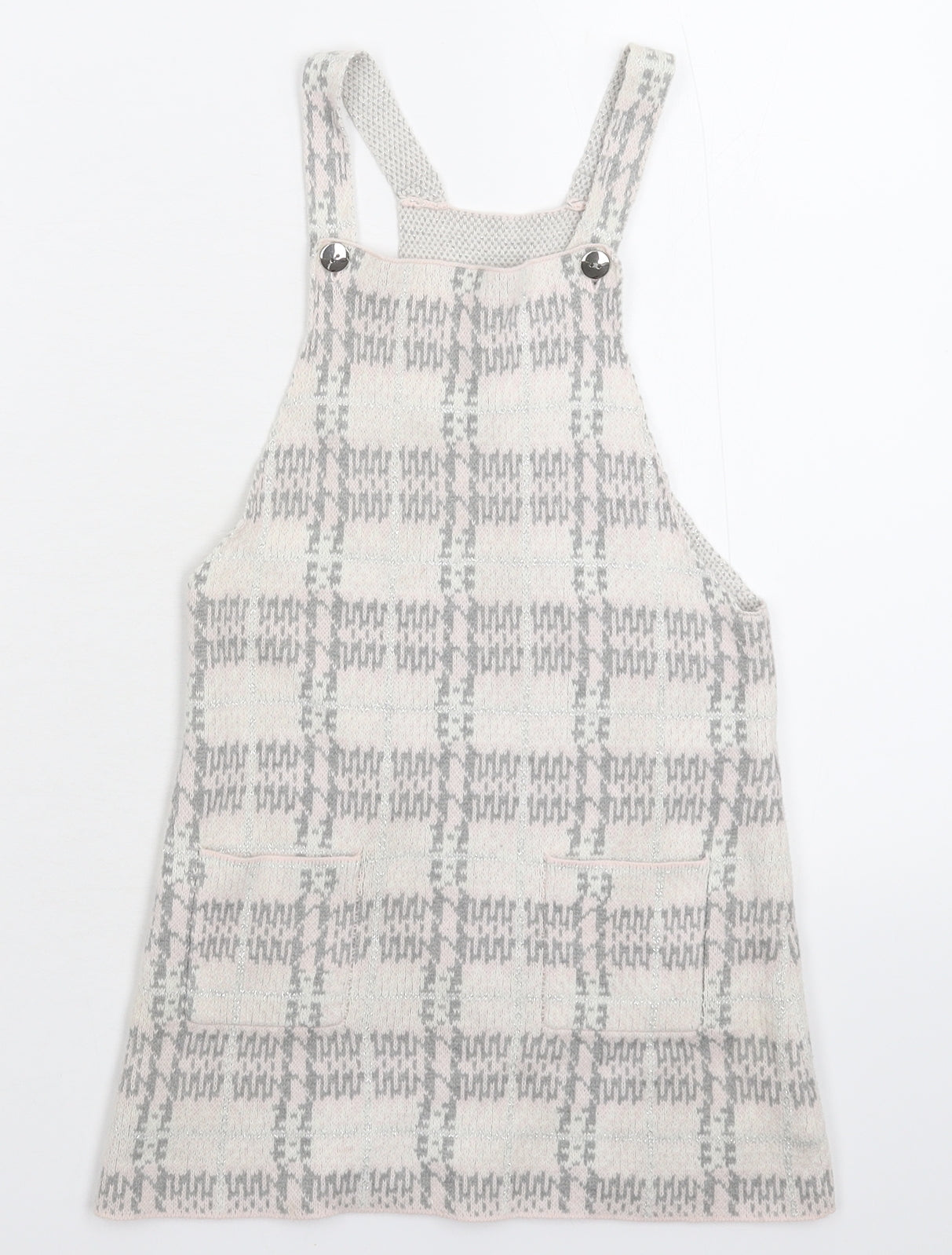 Preworn Girls Grey Check Knit Pinafore/Dungaree Dress  Size 3-4 Years