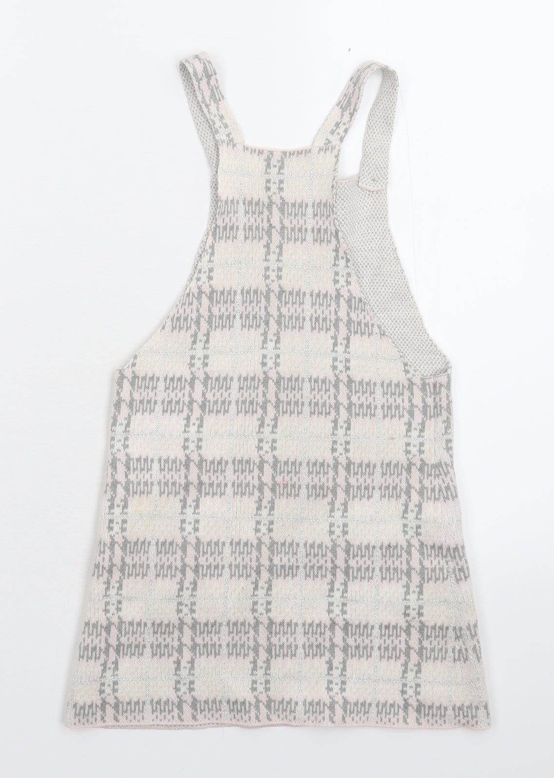 Preworn Girls Grey Check Knit Pinafore/Dungaree Dress  Size 3-4 Years