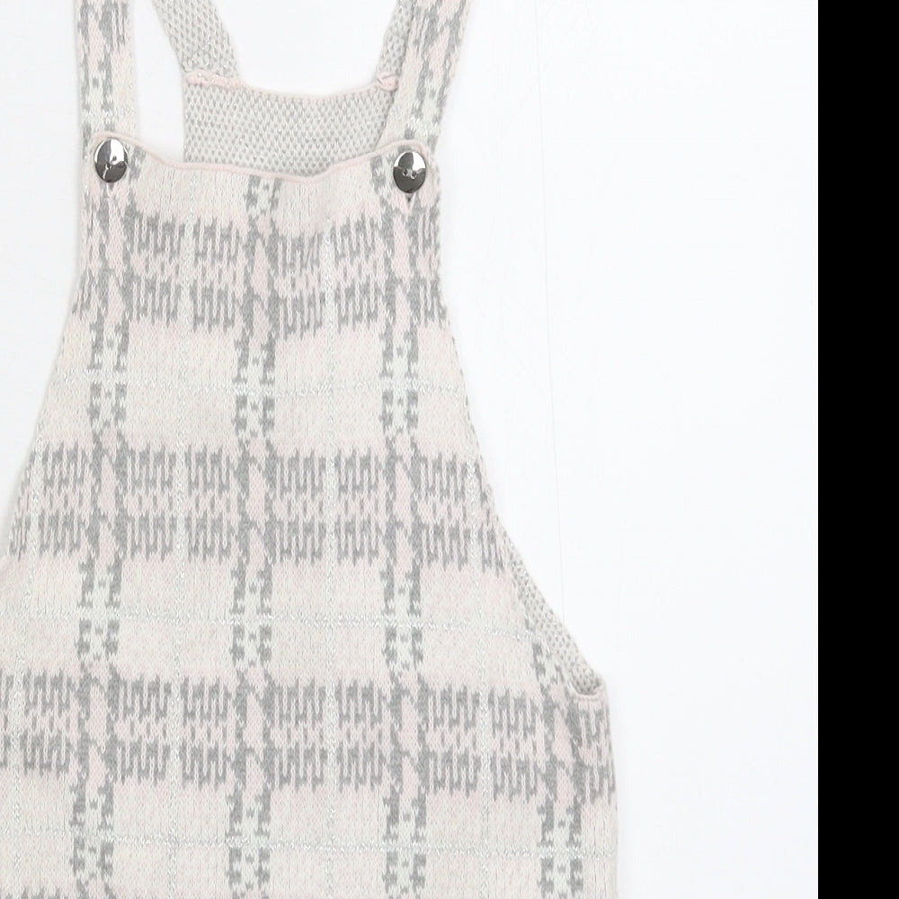 Preworn Girls Grey Check Knit Pinafore/Dungaree Dress  Size 3-4 Years