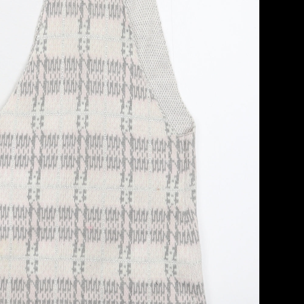 Preworn Girls Grey Check Knit Pinafore/Dungaree Dress  Size 3-4 Years