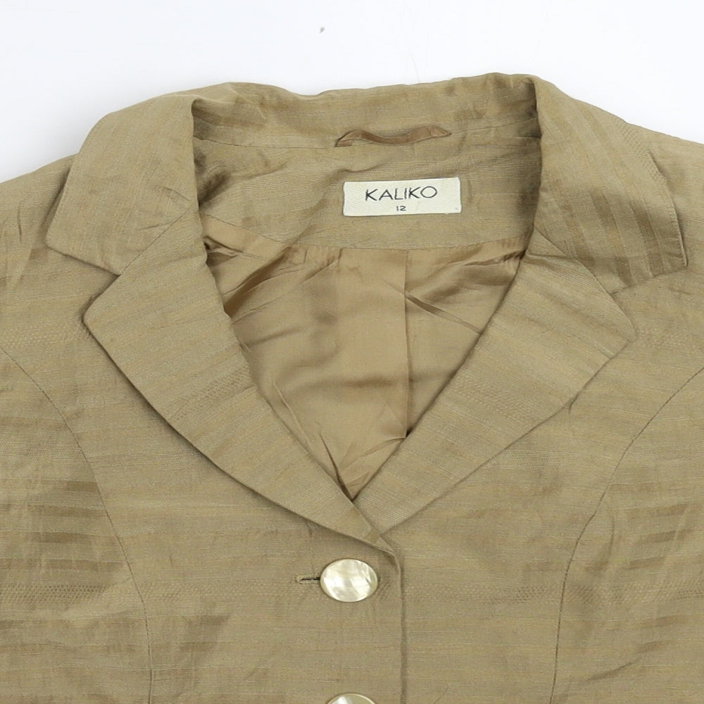 Kaliko Womens Beige Striped  Jacket Suit Jacket Size 12