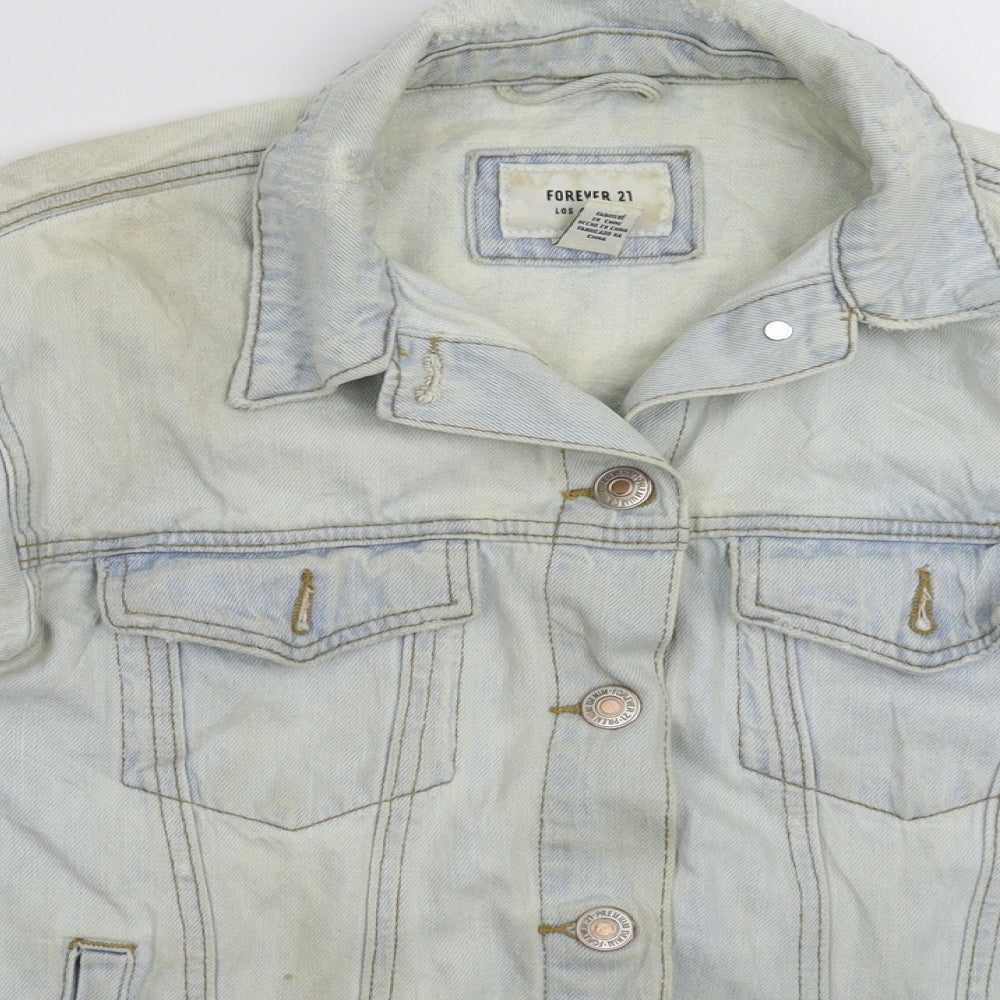 FOREVER 21 Womens Blue  Denim Jacket  Size S  - Distressed