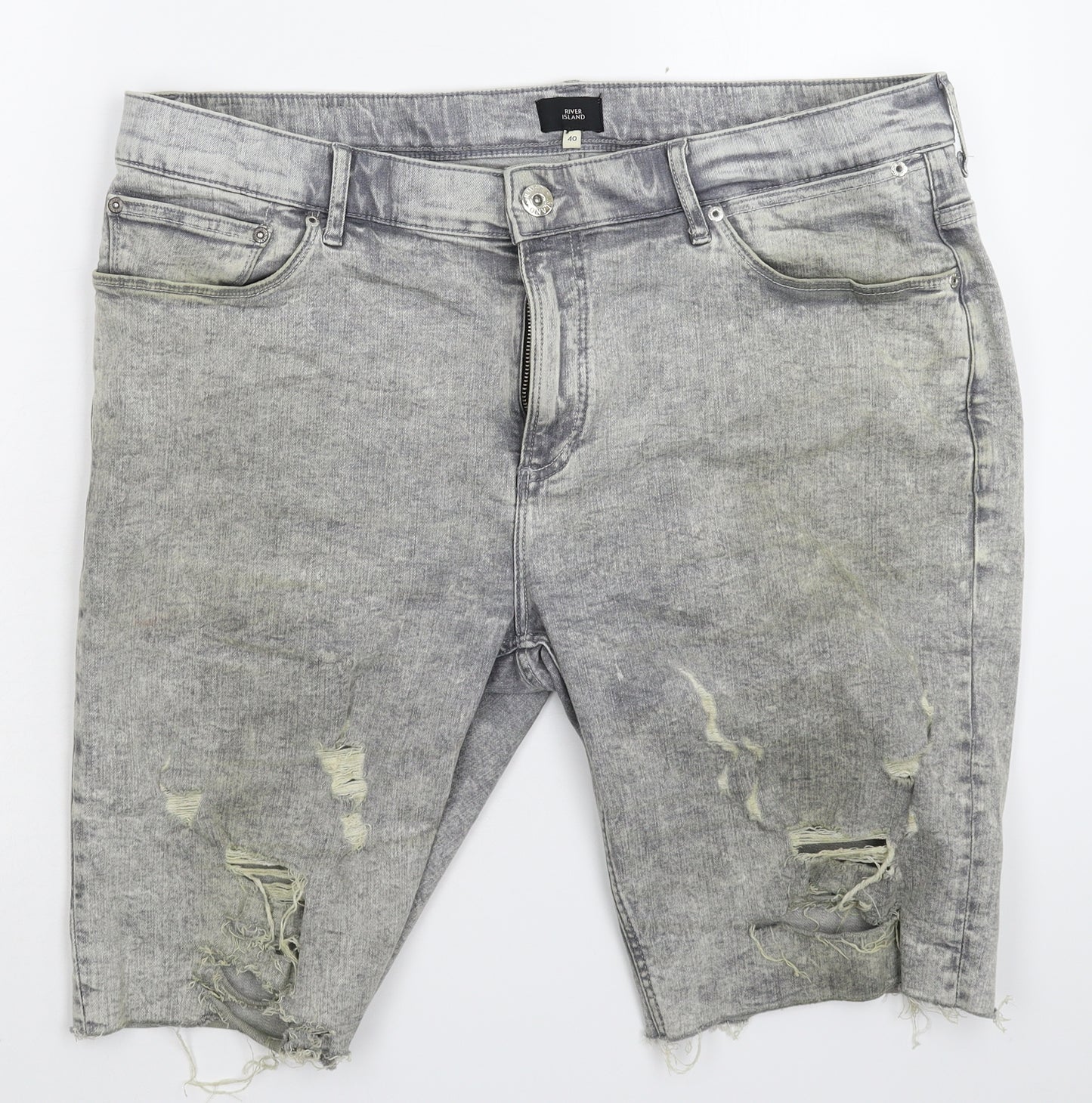 River Island Mens Grey  Denim Bermuda Shorts Size 40