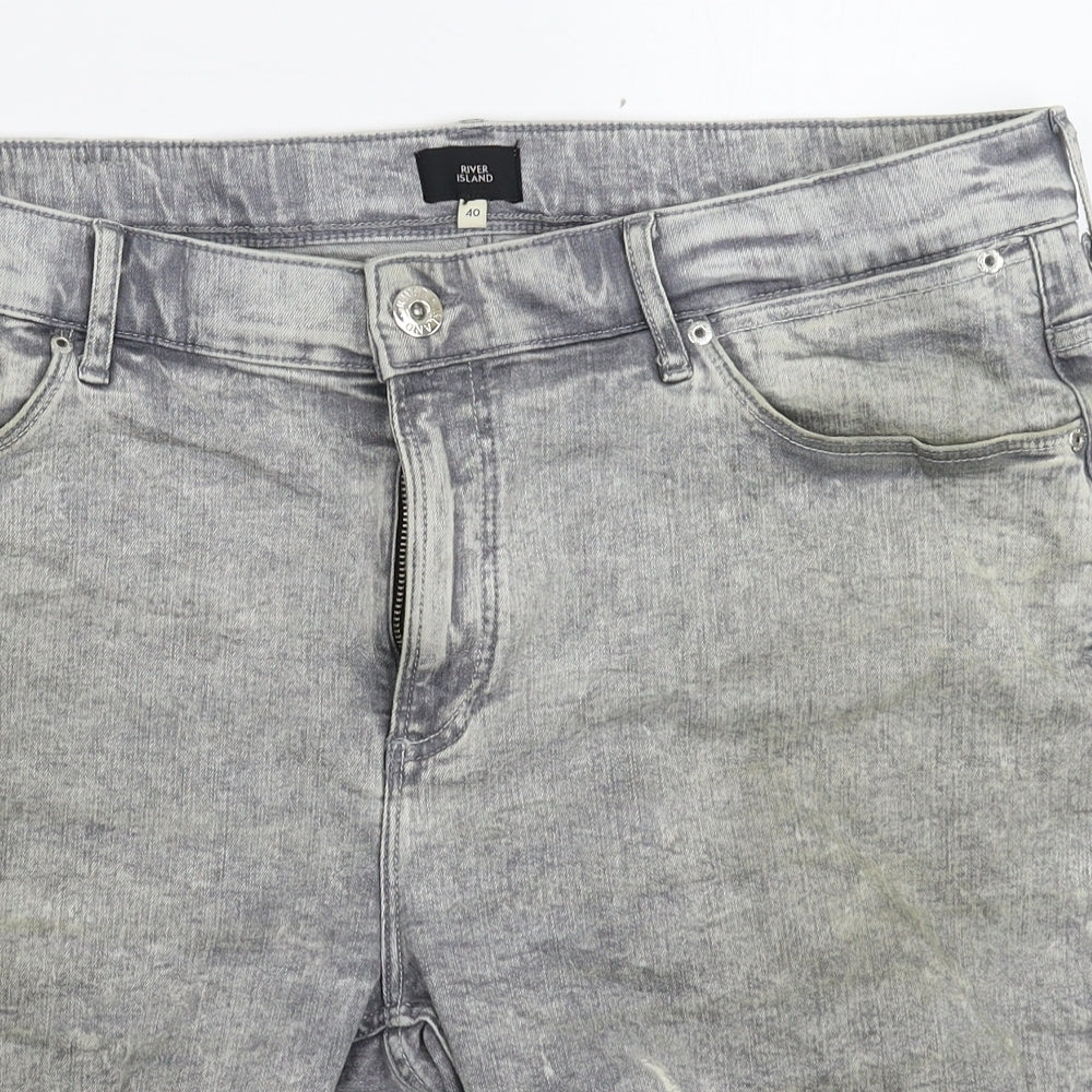 River Island Mens Grey  Denim Bermuda Shorts Size 40