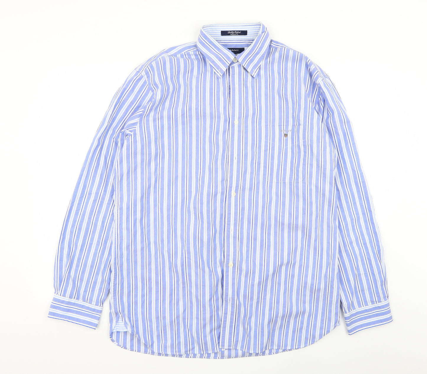 grant Mens Blue Striped   Dress Shirt Size L