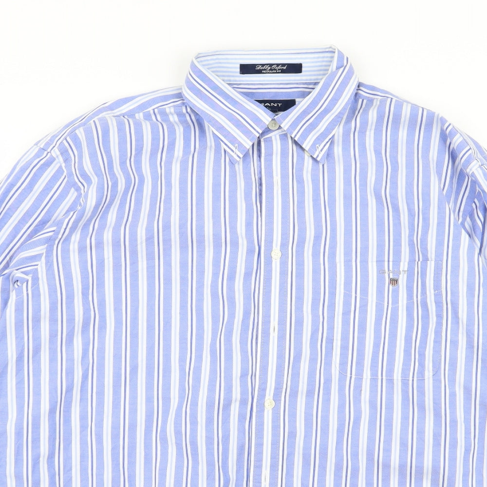 grant Mens Blue Striped   Dress Shirt Size L