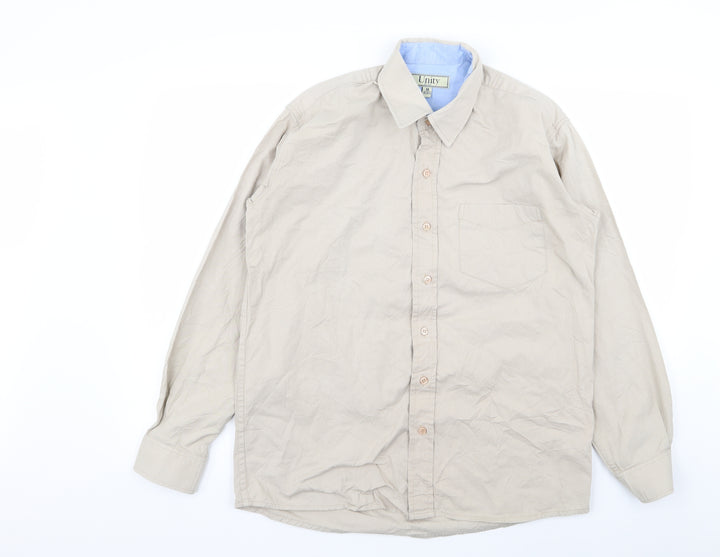 Unity Mens Beige Button-Up Size M