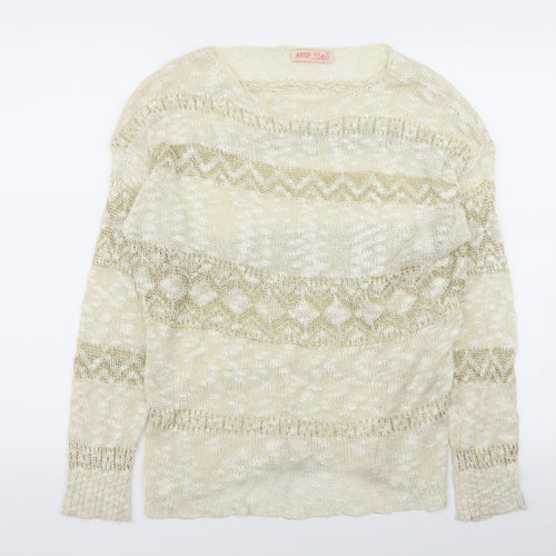 Krisp Womens Gold Striped  Pullover Jumper Size S