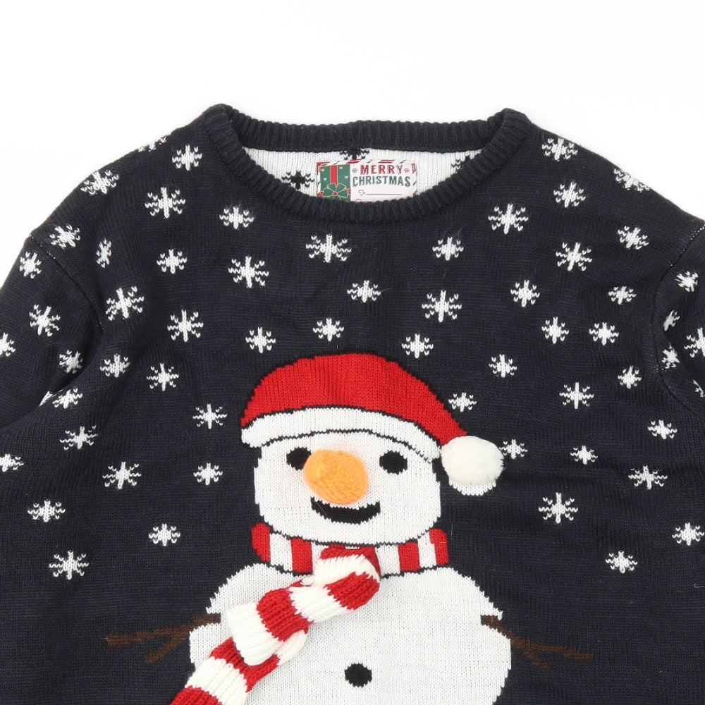 Christmas Mens Blue Animal Print  Pullover Sweatshirt Size XL