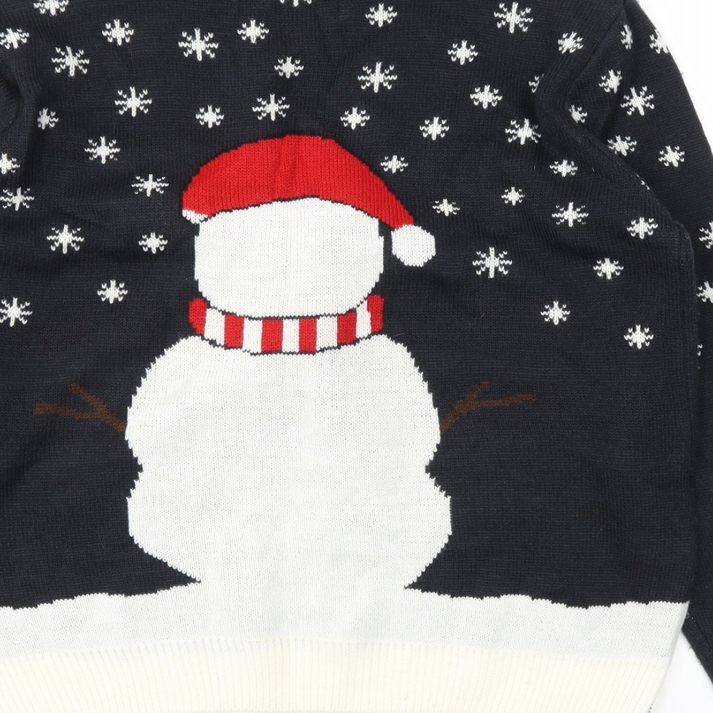 Christmas Mens Blue Animal Print  Pullover Sweatshirt Size XL
