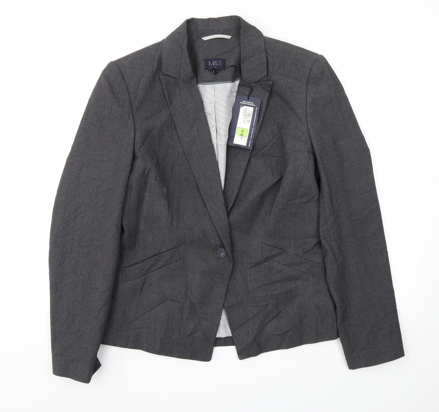 M&S Womens Grey   Jacket Blazer Size 12