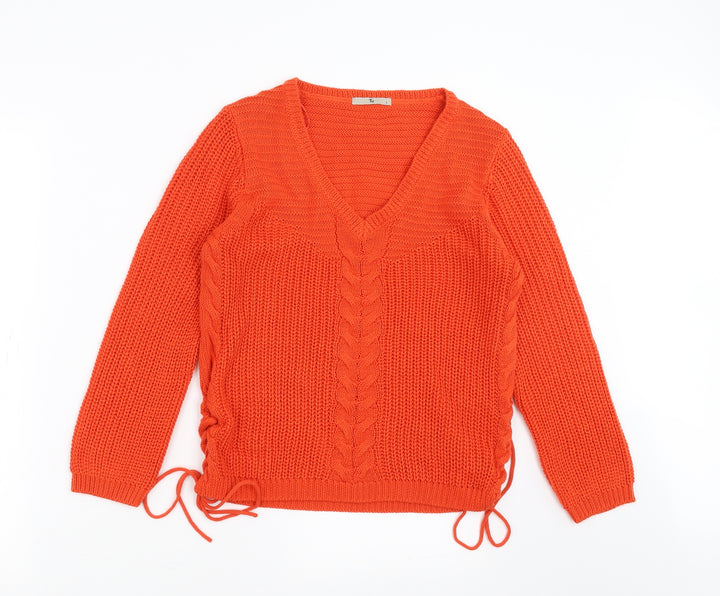 Sainsburys Womens Orange Knit Pullover Jumper Size 8 - tie side detail