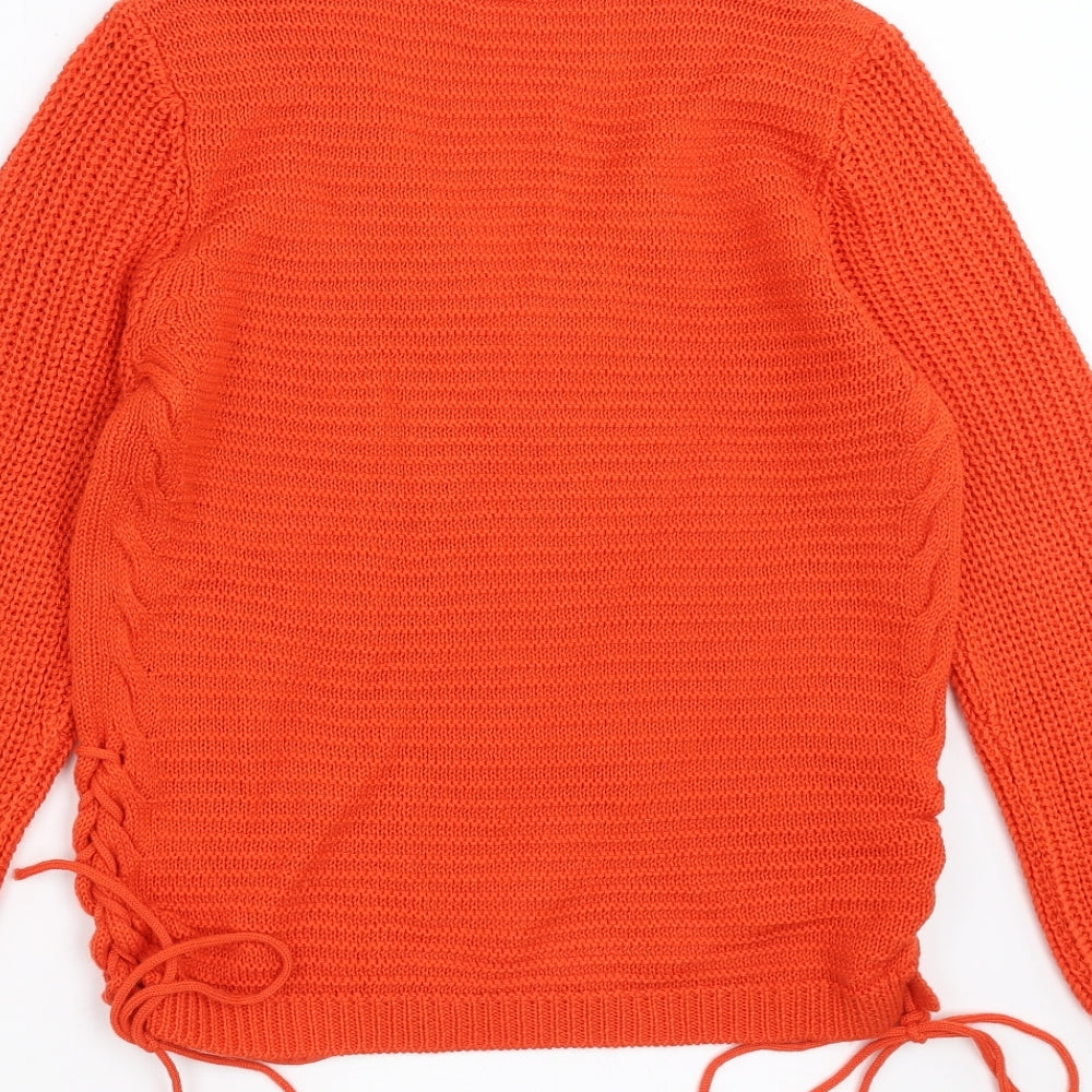 Sainsburys  Womens Orange  Knit Pullover Jumper Size 8  - tie side detail