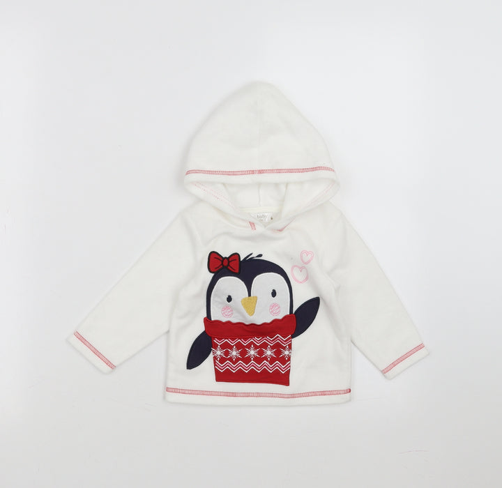 M&Co Girls White Pullover Jumper Size 6-9 Months - penguin