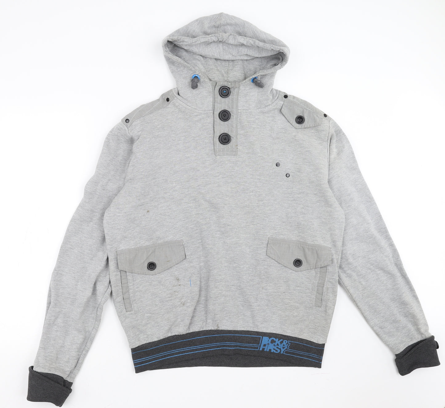 BCK & HRSY Mens Grey   Henley Jumper Size XL