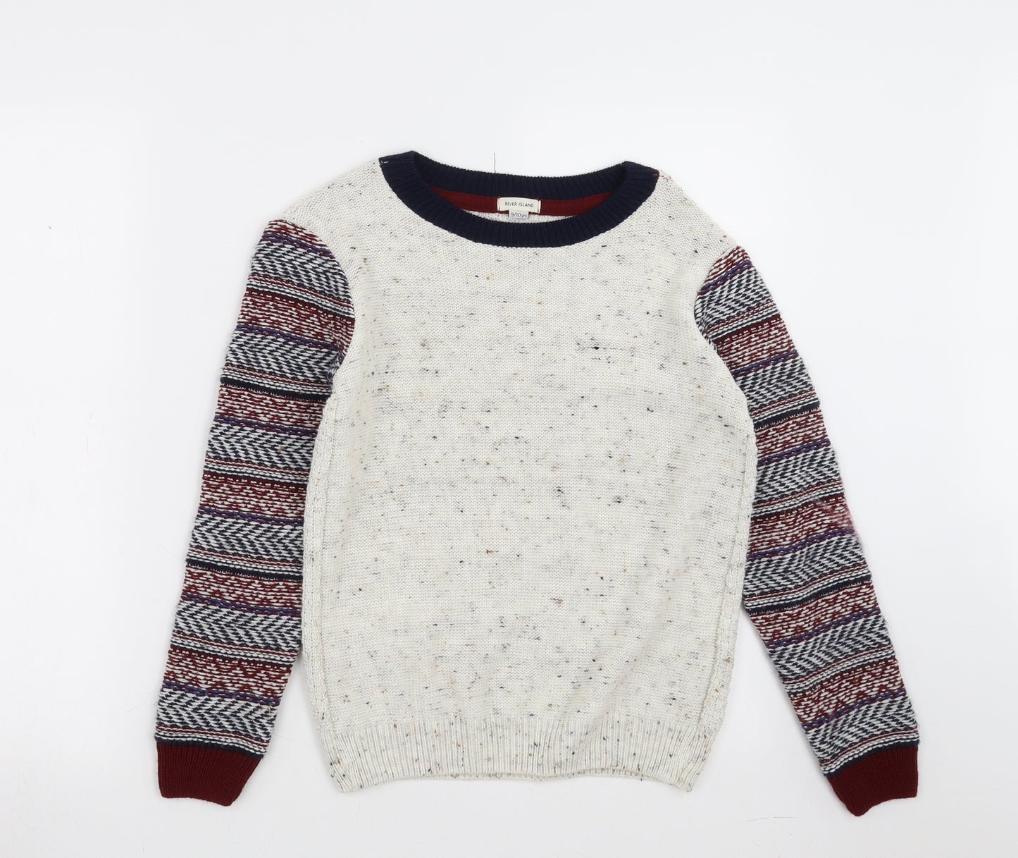 River Island Boys Beige Geometric Knit Pullover Jumper Size 9-10 Years