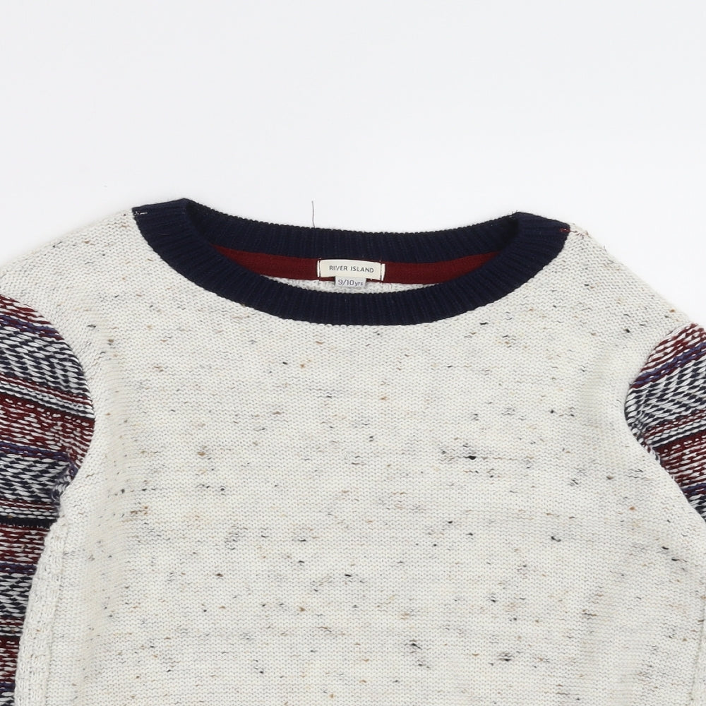 River Island Boys Beige Geometric Knit Pullover Jumper Size 9-10 Years