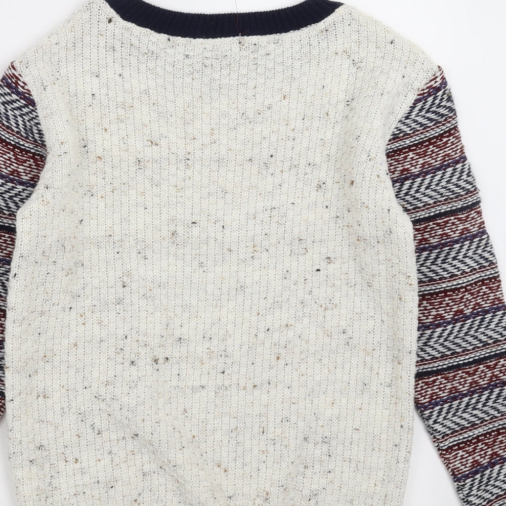 River Island Boys Beige Geometric Knit Pullover Jumper Size 9-10 Years