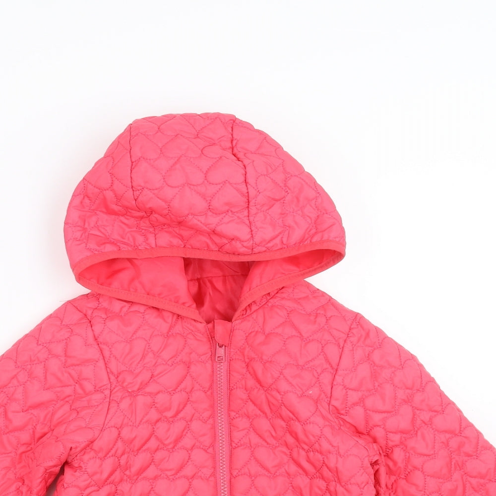 George Girls Pink   Quilted Jacket Size 5-6 Years  - heart pattern