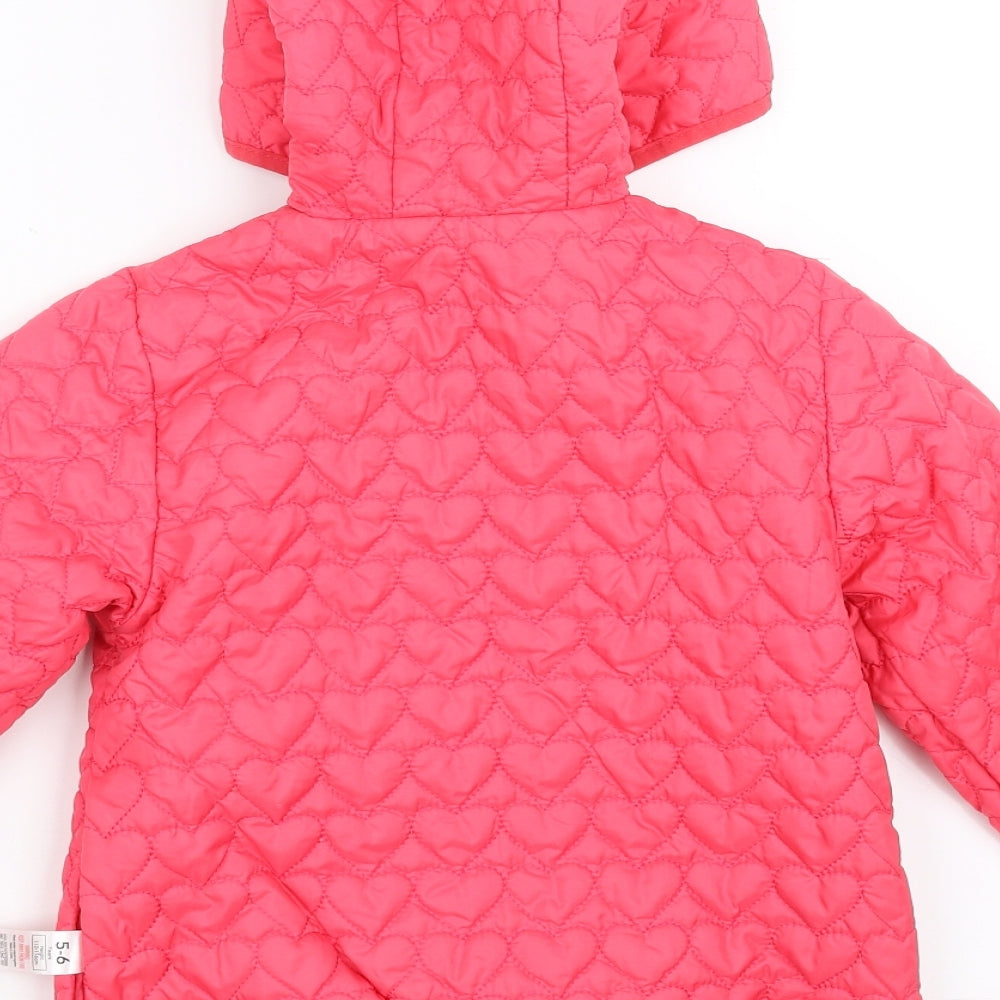 George Girls Pink   Quilted Jacket Size 5-6 Years  - heart pattern